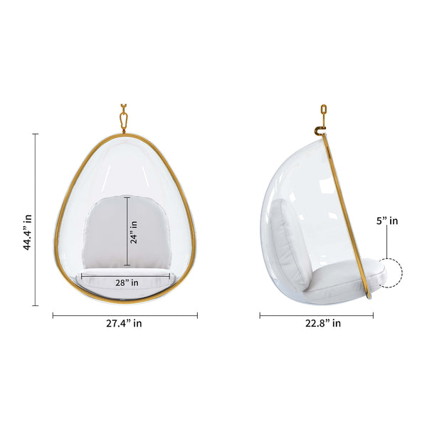 Homeroots 28" White And Gold Acrylic And Faux Leather Balloon Chair   520657