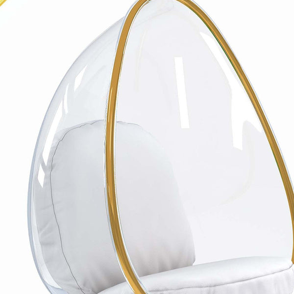 Homeroots 28" White And Gold Acrylic And Faux Leather Balloon Chair   520657