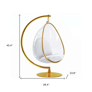 Homeroots 28" White And Gold Acrylic And Faux Leather Balloon Chair   520657