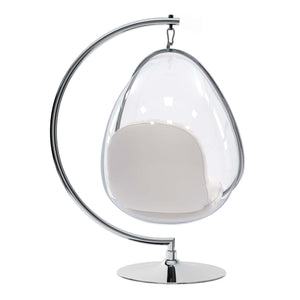 Homeroots 28" White And Silver Acrylic And Faux Leather Balloon Chair   520658