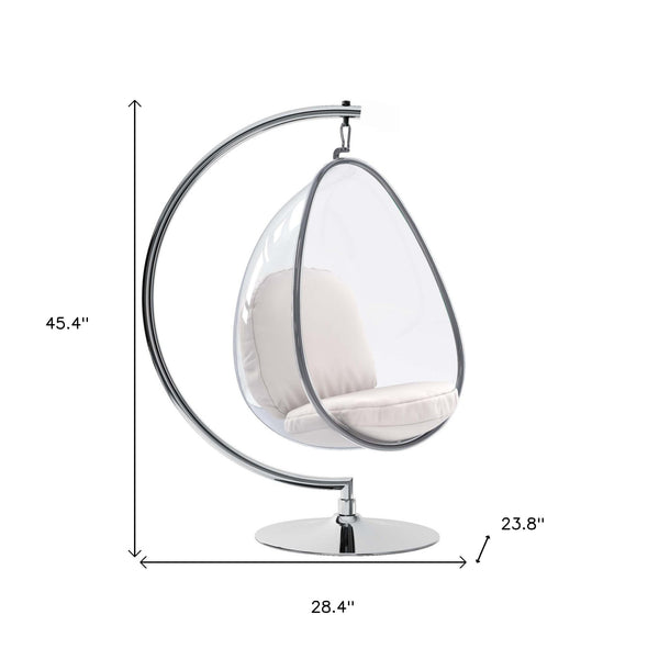 Homeroots 28" White And Silver Acrylic And Faux Leather Balloon Chair   520658