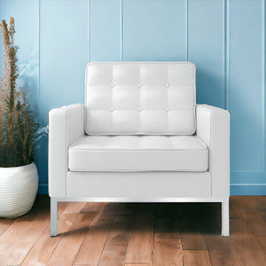 Homeroots 31" White And Silver Italian Leather Tufted Arm Chair   520659