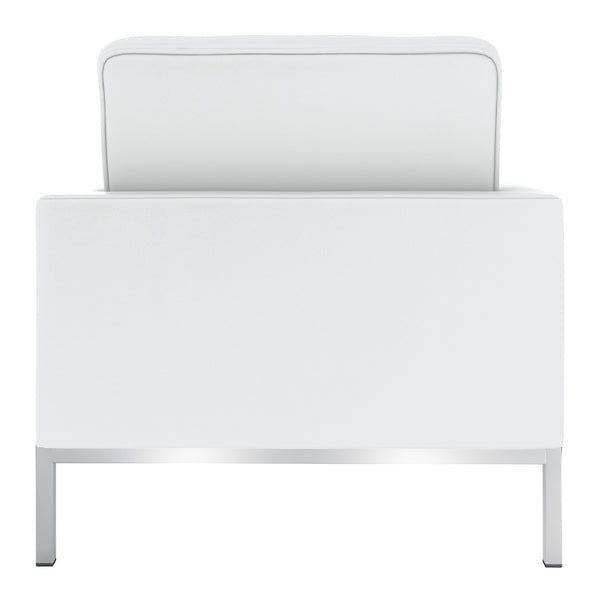 Homeroots 31" White And Silver Italian Leather Tufted Arm Chair   520659