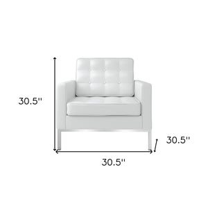 Homeroots 31" White And Silver Italian Leather Tufted Arm Chair   520659