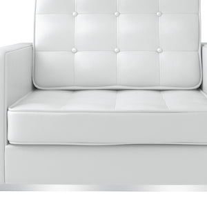 Homeroots 31" White And Silver Italian Leather Tufted Arm Chair   520659