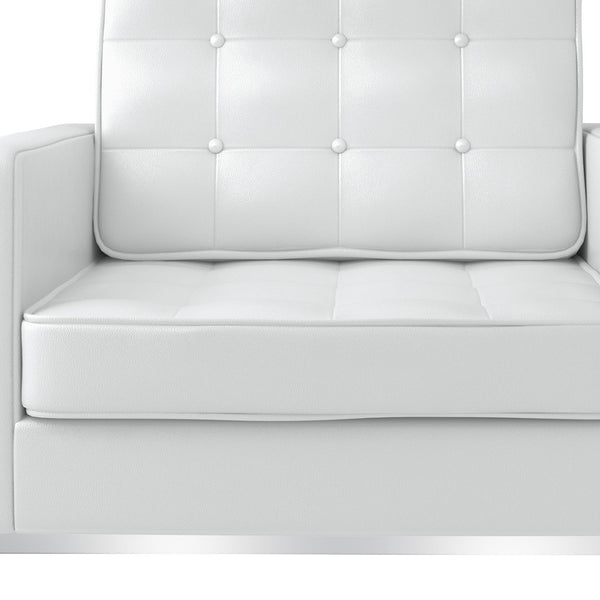 Homeroots 31" White And Silver Italian Leather Tufted Arm Chair   520659
