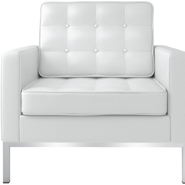 Homeroots 31" White And Silver Italian Leather Tufted Arm Chair   520659