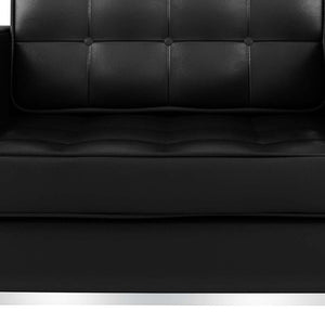 Homeroots 31" Black And Silver Italian Leather Tufted Arm Chair   520660