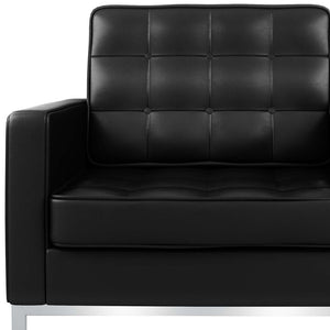 Homeroots 31" Black And Silver Italian Leather Tufted Arm Chair   520660