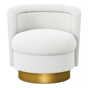 Homeroots 28" White And Gold Boucle Swivel Slipper Chair   520665