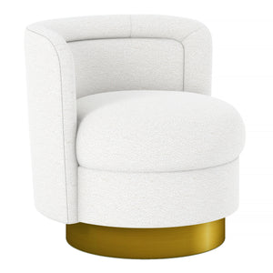 Homeroots 28" White And Gold Boucle Swivel Slipper Chair   520665