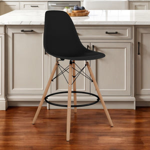 Homeroots 28" Black And Brown Heavy Duty Plastic And Solid Wood Counter Height Bar Chair   520671