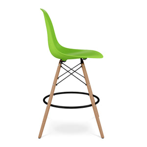Homeroots 28" Green And Brown Heavy Duty Plastic And Solid Wood Counter Height Bar Chair   520673