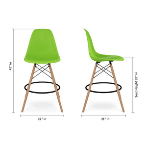 Homeroots 28" Green And Brown Heavy Duty Plastic And Solid Wood Counter Height Bar Chair   520673