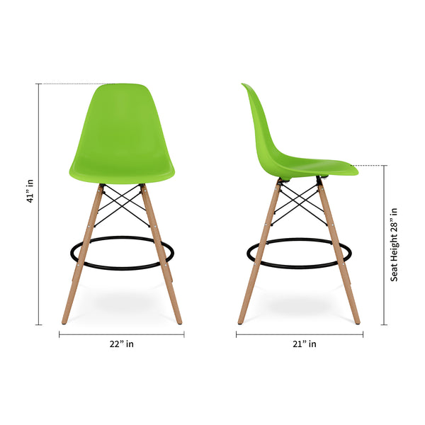 Homeroots 28" Green And Brown Heavy Duty Plastic And Solid Wood Counter Height Bar Chair   520673