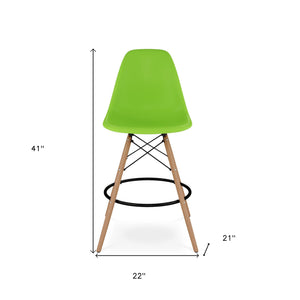 Homeroots 28" Green And Brown Heavy Duty Plastic And Solid Wood Counter Height Bar Chair   520673