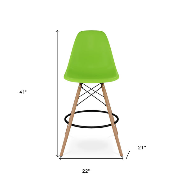 Homeroots 28" Green And Brown Heavy Duty Plastic And Solid Wood Counter Height Bar Chair   520673