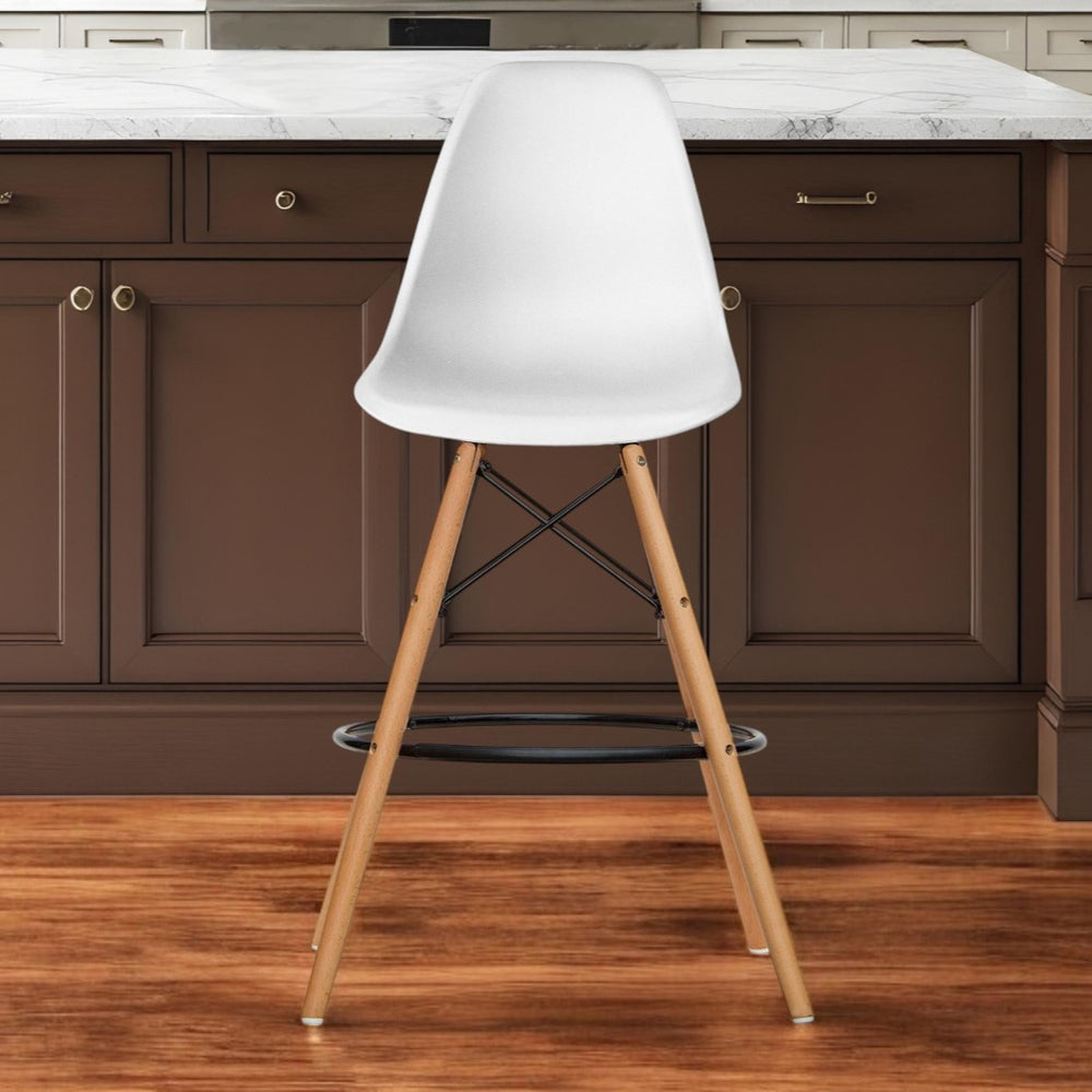 Homeroots 28" White And Brown Heavy Duty Plastic And Solid Wood Counter Height Bar Chair   520674