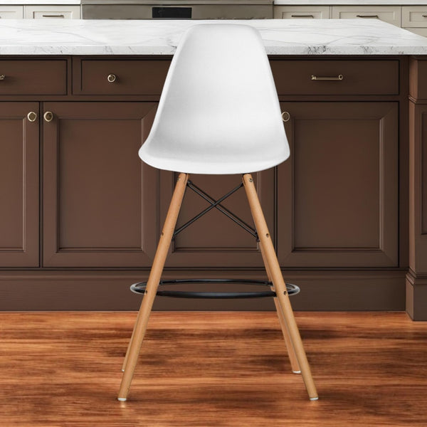 Homeroots 28" White And Brown Heavy Duty Plastic And Solid Wood Counter Height Bar Chair   520674