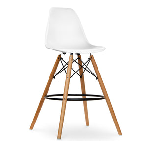 Homeroots 28" White And Brown Heavy Duty Plastic And Solid Wood Counter Height Bar Chair   520674