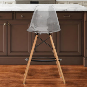 Homeroots 28" Clear And Brown Acrylic And Solid Wood Counter Height Bar Chair   520675