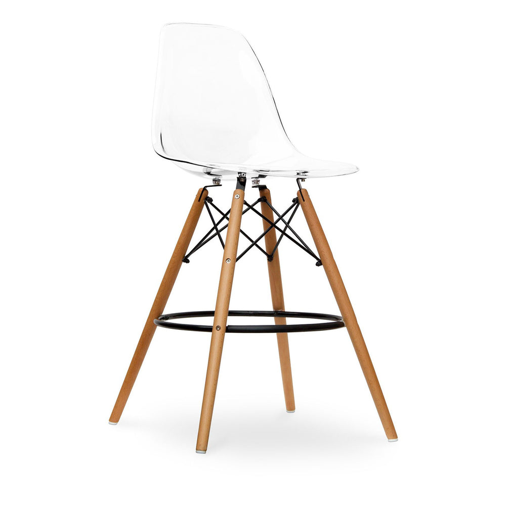 Homeroots 28" Clear And Brown Acrylic And Solid Wood Counter Height Bar Chair   520675