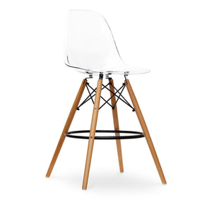 Homeroots 28" Clear And Brown Acrylic And Solid Wood Counter Height Bar Chair   520675