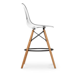 Homeroots 28" Clear And Brown Acrylic And Solid Wood Counter Height Bar Chair   520675