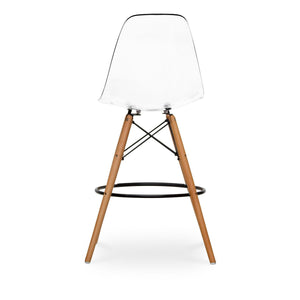 Homeroots 28" Clear And Brown Acrylic And Solid Wood Counter Height Bar Chair   520675