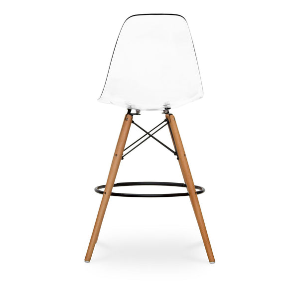 Homeroots 28" Clear And Brown Acrylic And Solid Wood Counter Height Bar Chair   520675