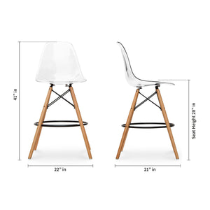 Homeroots 28" Clear And Brown Acrylic And Solid Wood Counter Height Bar Chair   520675