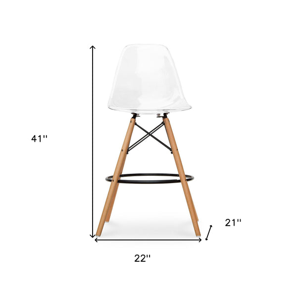 Homeroots 28" Clear And Brown Acrylic And Solid Wood Counter Height Bar Chair   520675
