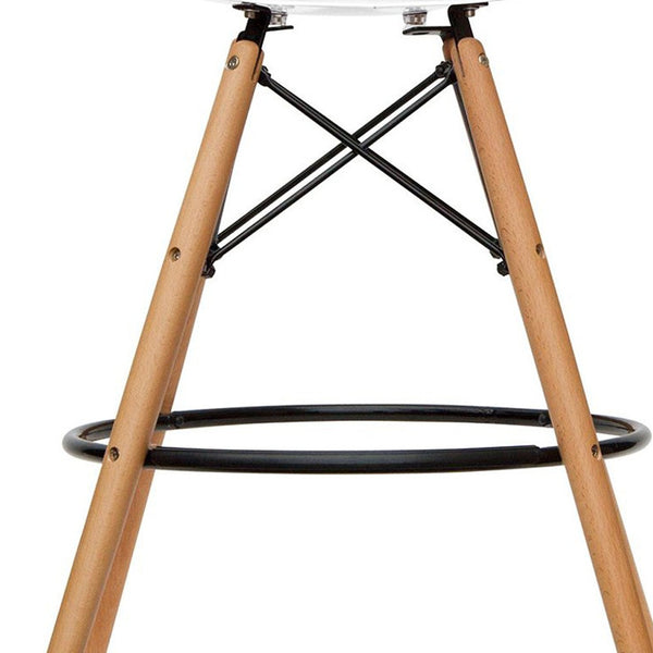 Homeroots 28" Clear And Brown Acrylic And Solid Wood Counter Height Bar Chair   520675