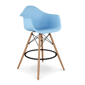 Homeroots 28" Light Blue And Brown Heavy Duty Plastic And Solid Wood Low Back Counter Height Bar Chair   520676