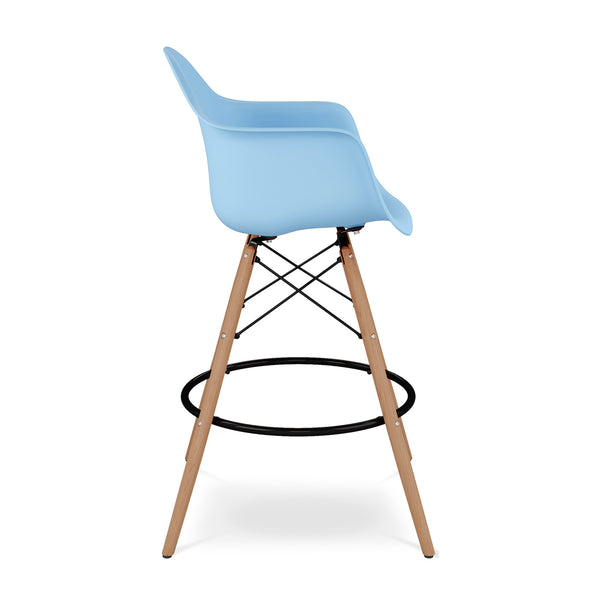 Homeroots 28" Light Blue And Brown Heavy Duty Plastic And Solid Wood Low Back Counter Height Bar Chair   520676
