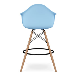 Homeroots 28" Light Blue And Brown Heavy Duty Plastic And Solid Wood Low Back Counter Height Bar Chair   520676