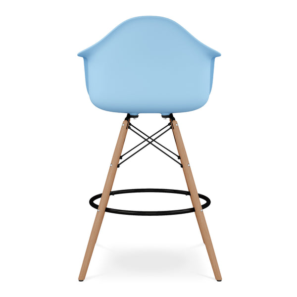 Homeroots 28" Light Blue And Brown Heavy Duty Plastic And Solid Wood Low Back Counter Height Bar Chair   520676