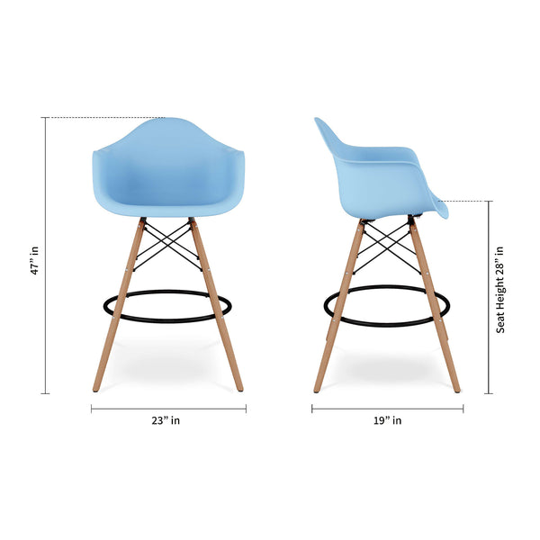 Homeroots 28" Light Blue And Brown Heavy Duty Plastic And Solid Wood Low Back Counter Height Bar Chair   520676