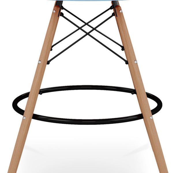 Homeroots 28" Light Blue And Brown Heavy Duty Plastic And Solid Wood Low Back Counter Height Bar Chair   520676