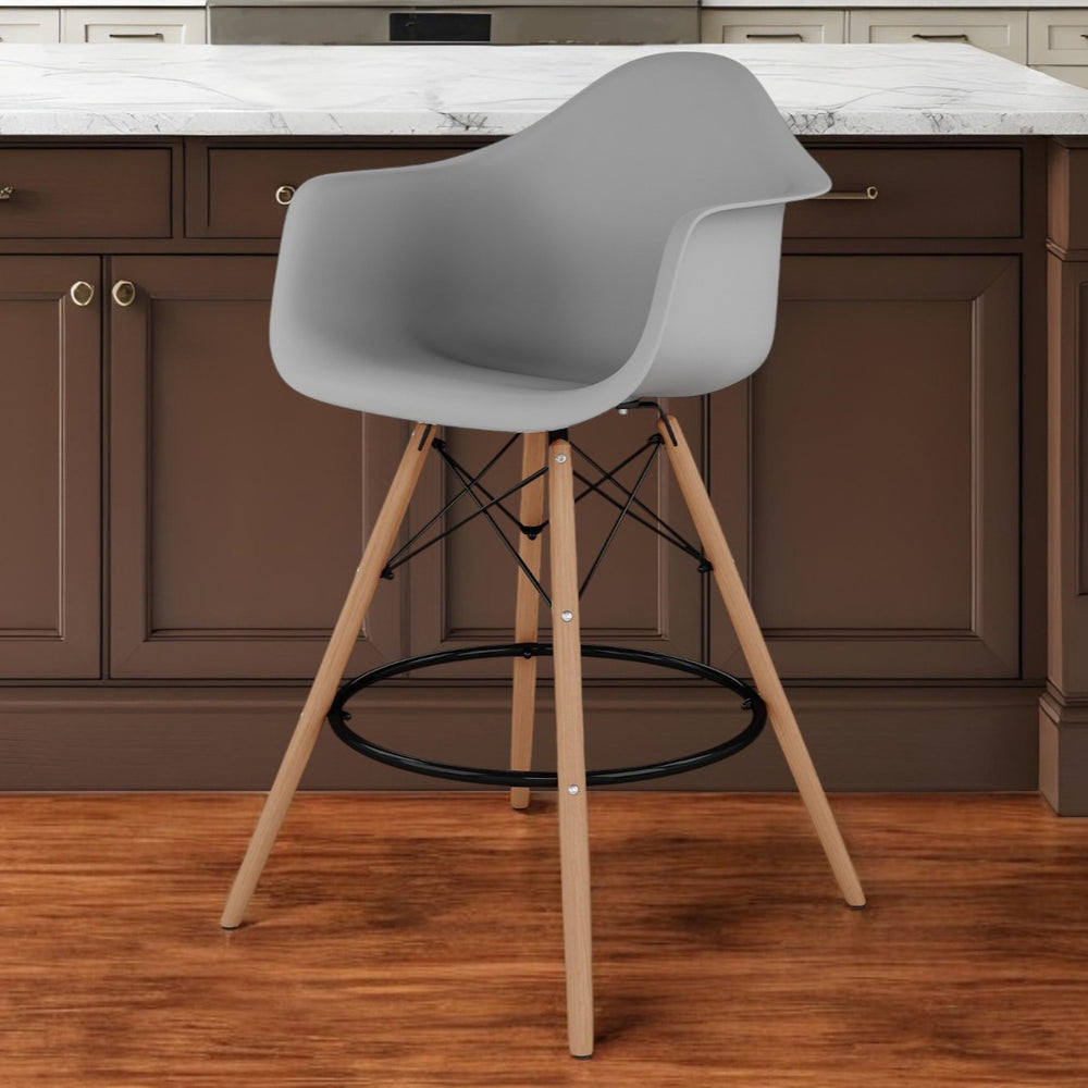 Homeroots 28" Gray And Brown Heavy Duty Plastic And Solid Wood Low Back Counter Height Bar Chair   520677