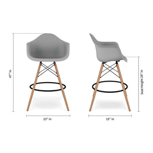 Homeroots 28" Gray And Brown Heavy Duty Plastic And Solid Wood Low Back Counter Height Bar Chair   520677