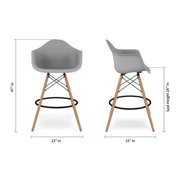 Homeroots 28" Gray And Brown Heavy Duty Plastic And Solid Wood Low Back Counter Height Bar Chair   520677
