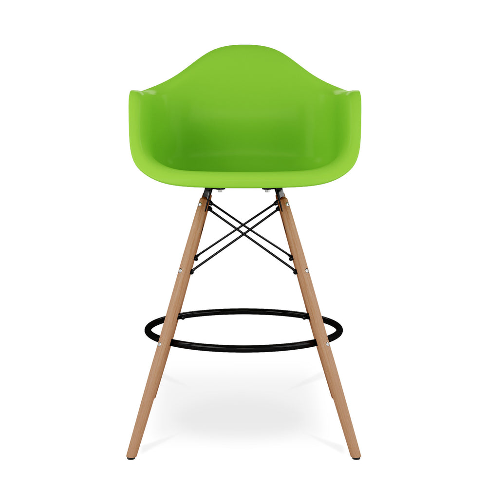 Homeroots 28" Green And Brown Heavy Duty Plastic And Solid Wood Low Back Counter Height Bar Chair   520678