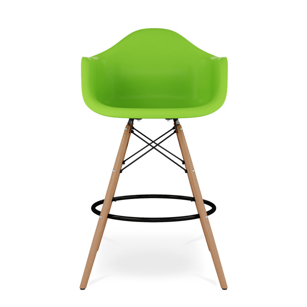 Homeroots 28" Green And Brown Heavy Duty Plastic And Solid Wood Low Back Counter Height Bar Chair   520678