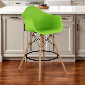 Homeroots 28" Green And Brown Heavy Duty Plastic And Solid Wood Low Back Counter Height Bar Chair   520678
