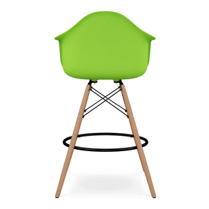 Homeroots 28" Green And Brown Heavy Duty Plastic And Solid Wood Low Back Counter Height Bar Chair   520678