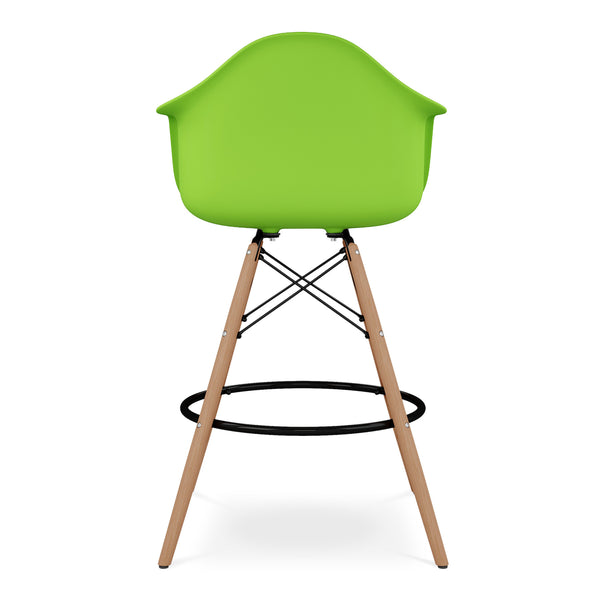 Homeroots 28" Green And Brown Heavy Duty Plastic And Solid Wood Low Back Counter Height Bar Chair   520678
