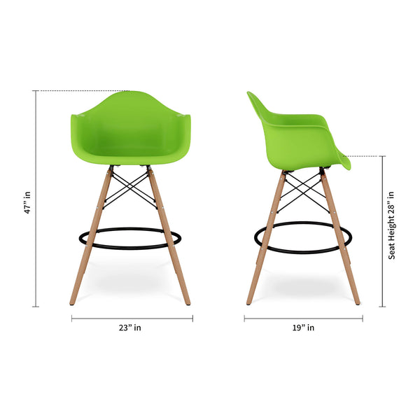 Homeroots 28" Green And Brown Heavy Duty Plastic And Solid Wood Low Back Counter Height Bar Chair   520678
