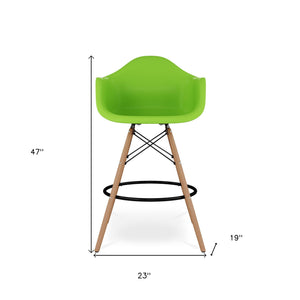 Homeroots 28" Green And Brown Heavy Duty Plastic And Solid Wood Low Back Counter Height Bar Chair   520678