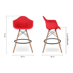 Homeroots 28" Red And Brown Heavy Duty Plastic And Solid Wood Low Back Counter Height Bar Chair   520679